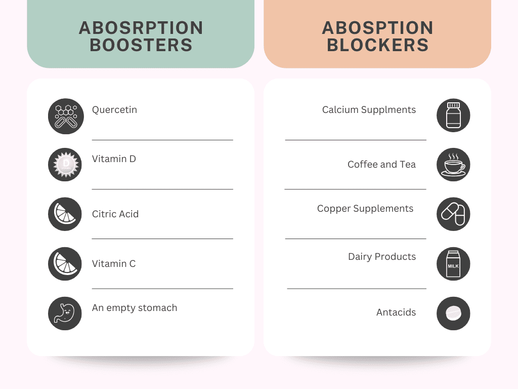 Soft Pink Simple Comparison Table Digital Marketing VS Traditional Marketing Graph infographic showing different things that help and inhibit zinc absorption