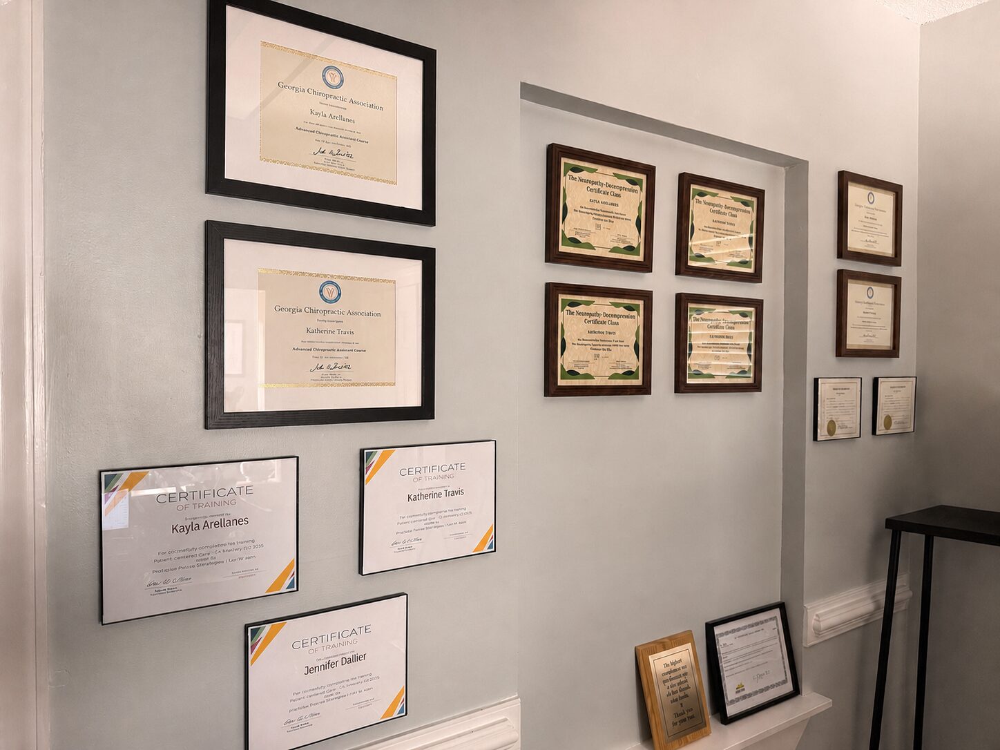 2DDC69A8-E9A4-46D2-8D1F-B59B1AA74DB1 PHOTO OF ALL OF THE CHIROPRACTIC ASSISTANT'S DIPLOMIAS