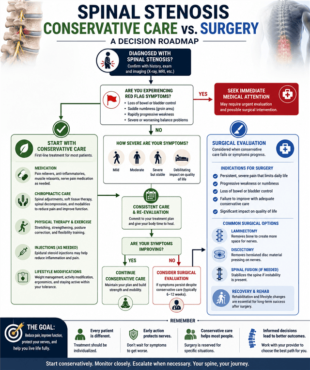INFOGRAPHIC ABOUT WHEN TO CONSIDER CHIROPRACTIC CARE VS SURGERY FOR STENOSIS